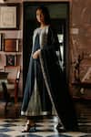 Buy_House Of Kotwara_Black Georgette, Cotton, Cambric Sequins, Beads Keyhole Art Deco Choga Kurta Set _at_Aza_Fashions