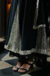 House Of Kotwara_Black Georgette, Cotton, Cambric Sequins, Beads Keyhole Art Deco Choga Kurta Set _at_Aza_Fashions