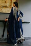 Shop_House Of Kotwara_Blue Georgette, Cotton, Cambric Sequins Round Neck Royal Art Deco Choga Set _at_Aza_Fashions
