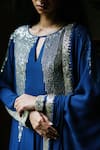 Shop_House Of Kotwara_Blue Georgette, Cotton, Cambric Sequins Round Neck Royal Art Deco Choga Set _Online_at_Aza_Fashions
