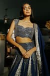 House Of Kotwara_Blue Georgette, Satin, Cotton Sequins, Beads Royal Art Deco Lehenga Set _Online_at_Aza_Fashions