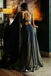 Shop_House Of Kotwara_Blue Georgette, Satin, Cotton Sequins, Beads Royal Art Deco Lehenga Set _at_Aza_Fashions