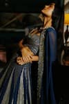 Buy_House Of Kotwara_Blue Georgette, Satin, Cotton Sequins, Beads Royal Art Deco Lehenga Set _Online_at_Aza_Fashions