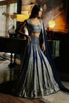 Shop_House Of Kotwara_Blue Georgette, Satin, Cotton Sequins, Beads Royal Art Deco Lehenga Set _Online_at_Aza_Fashions