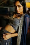 House Of Kotwara_Blue Georgette, Satin, Cotton Sequins, Beads Royal Art Deco Lehenga Set _at_Aza_Fashions