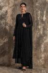 Buy_House Of Kotwara_Black Georgette, Cotton, Silk Organza, Cambric Sequins Barq Choga Kurta Set _at_Aza_Fashions