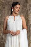 House Of Kotwara_Ivory Georgette, Cotton, Silk Organza, Cambric Sequins Barq Choga Kurta Set _Online_at_Aza_Fashions