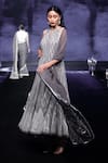 Shop_House Of Kotwara_Gray Georgette, Cotton, Silk Organza Embroidery, Cool Grey Choga Kurta Set _at_Aza_Fashions
