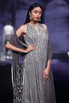 Buy_House Of Kotwara_Gray Georgette, Cotton, Silk Organza Embroidery, Cool Grey Choga Kurta Set _Online_at_Aza_Fashions