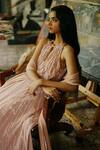 House Of Kotwara_Peach Georgette, Cotton, Silk Organza, Cambric Vintage Rose Choga Kurta Set _Online_at_Aza_Fashions