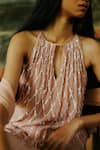 Buy_House Of Kotwara_Peach Georgette, Cotton, Silk Organza, Cambric Vintage Rose Choga Kurta Set _Online_at_Aza_Fashions