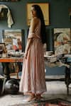 Shop_House Of Kotwara_Peach Georgette, Cotton, Silk Organza, Cambric Vintage Rose Choga Kurta Set _at_Aza_Fashions