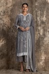 House Of Kotwara_Gray Georgette, Cotton, Silk Organza, Cambric Cool Grey Barq Kurta Set _Online_at_Aza_Fashions