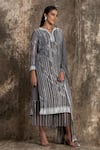 Buy_House Of Kotwara_Gray Georgette, Cotton, Silk Organza, Cambric Cool Grey Barq Kurta Set _at_Aza_Fashions