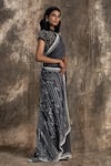 Buy_House Of Kotwara_Gray Georgette, Velvet, Net, Cotton Embroidery Round Deep Grey Barq Saree Set _Online_at_Aza_Fashions