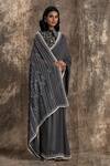 Buy_House Of Kotwara_Gray Georgette, Velvet, Net, Cotton Embroidery Round Deep Grey Barq Saree Set _at_Aza_Fashions