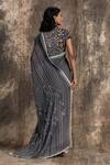Shop_House Of Kotwara_Gray Georgette, Velvet, Net, Cotton Embroidery Round Deep Grey Barq Saree Set _at_Aza_Fashions