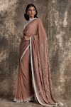 Buy_House Of Kotwara_Pink Georgette, Cotton Embroidery, Beads Round Neck Marsala Barq Saree Set _Online_at_Aza_Fashions