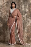 Buy_House Of Kotwara_Pink Georgette, Cotton Embroidery, Beads Round Neck Marsala Barq Saree Set _at_Aza_Fashions