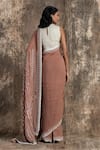 Shop_House Of Kotwara_Pink Georgette, Cotton Embroidery, Beads Round Neck Marsala Barq Saree Set _at_Aza_Fashions