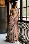 House Of Kotwara_Peach Georgette, Cotton, Cambric Sequins, Beads Dusky Rose Thunder Saree Set _Online_at_Aza_Fashions