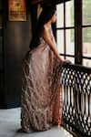 Buy_House Of Kotwara_Peach Georgette, Cotton, Cambric Sequins, Beads Dusky Rose Thunder Saree Set _Online_at_Aza_Fashions