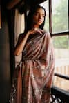 Shop_House Of Kotwara_Peach Georgette, Cotton, Cambric Sequins, Beads Dusky Rose Thunder Saree Set _Online_at_Aza_Fashions