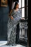 House Of Kotwara_Blue Georgette, Cotton, Cambric Sequins, Embroidery Royal Thunder Saree Set _Online_at_Aza_Fashions