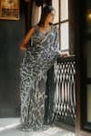 Buy_House Of Kotwara_Blue Georgette, Cotton, Cambric Sequins, Embroidery Royal Thunder Saree Set _Online_at_Aza_Fashions