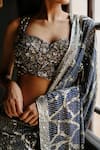 Shop_House Of Kotwara_Blue Georgette, Cotton, Cambric Sequins, Embroidery Royal Thunder Saree Set _Online_at_Aza_Fashions