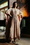 Buy_House Of Kotwara_Peach Georgette, Crepe, Cotton, Cambric Sequins Round Dusky Rose Kaftan Set _at_Aza_Fashions