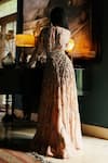 Shop_House Of Kotwara_Peach Chiffon, Crepe Sequins Round Neck Pale Rose Flat Thunder Gown _at_Aza_Fashions