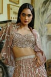 House Of Kotwara_Peach Georgette, Satin, Cotton, Cambric, Organza Dusky Rose Thunder Lehenga Set _Online_at_Aza_Fashions