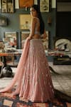 Shop_House Of Kotwara_Peach Georgette, Satin, Cotton, Cambric, Organza Dusky Rose Thunder Lehenga Set _at_Aza_Fashions