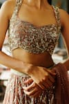 House Of Kotwara_Peach Georgette, Satin, Cotton, Cambric, Organza Dusky Rose Thunder Lehenga Set _at_Aza_Fashions