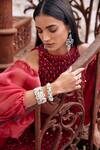 Buy_Mehul Gupta_Red Net, Organza Sequins, Embroidery Round Neck Hand Lehenga Set _Online_at_Aza_Fashions