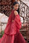 Shop_Mehul Gupta_Red Net, Organza Sequins, Embroidery Round Neck Hand Lehenga Set _at_Aza_Fashions
