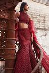 Shop_Mehul Gupta_Red Net, Organza Sequins, Embroidery Round Neck Hand Lehenga Set _Online_at_Aza_Fashions