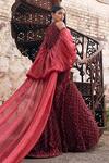 Mehul Gupta_Red Net, Organza Sequins, Embroidery Round Neck Hand Lehenga Set _at_Aza_Fashions