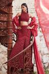 Buy_Mehul Gupta_Red Net, Organza Sequins, Embroidery Round Neck Hand Lehenga Set _at_Aza_Fashions