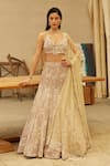 Buy_Mehul Gupta_Purple Net Embroidery, Sequins Round Neck Hand Lehenga Set _at_Aza_Fashions