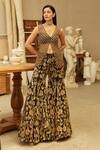 Shop_Mehul Gupta_Gold Net Embroidery V-neck And Blue Hand Kurta Sharara Set _at_Aza_Fashions