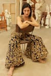Shop_Mehul Gupta_Gold Net Embroidery V-neck And Blue Hand Kurta Sharara Set _Online_at_Aza_Fashions