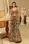 Mehul Gupta_Gold Net Embroidery V-neck And Blue Hand Kurta Sharara Set _at_Aza_Fashions