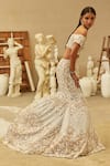 Shop_Mehul Gupta_Ivory Net Pearls, Embroidery Off-shoulder And Beige Hand Lehenga Set _at_Aza_Fashions