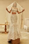 Buy_Mehul Gupta_Ivory Net Pearls, Embroidery Off-shoulder And Beige Hand Lehenga Set _at_Aza_Fashions