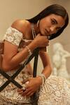 Buy_Mehul Gupta_Ivory Net Pearls, Embroidery Off-shoulder And Beige Hand Lehenga Set 