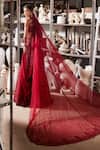 Shop_Mehul Gupta_Red Net Beads, Embroidery V-neck Hand Lehenga Set _at_Aza_Fashions