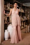 Shop_Mehul Gupta_Pink Net Embroidery, Sequins Halter Neck Baby Hand Tunic Sharara Set _at_Aza_Fashions