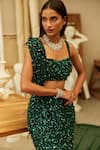 Mehul Gupta_Green Net Sequins Sweetheart Neck Hand Embroidered Lehenga Set _Online_at_Aza_Fashions